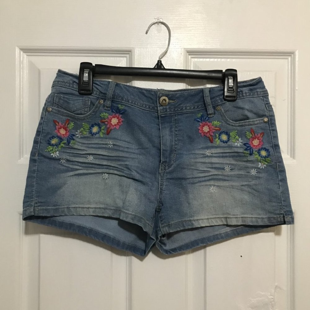 Floral Embroidered Jean Shorts